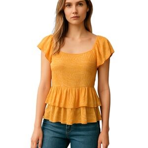 DR2 Orange Peplum Blouse Size XL